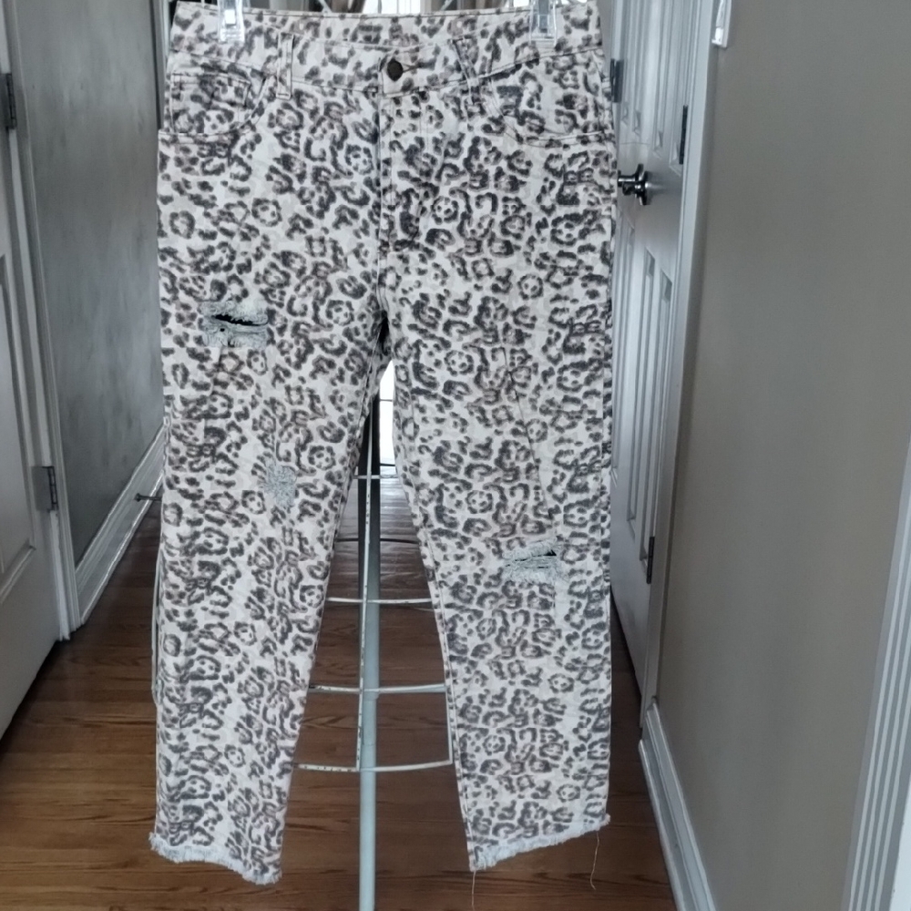 Leopard Print Distressed Jeans
